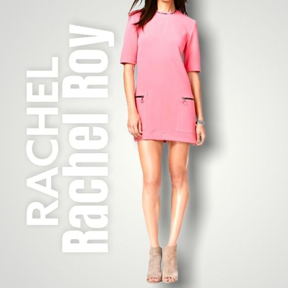 Rachel Roy, Seam-Detail Zip Pocket Dress, Coral Pink, Above Knee Women’s Large - Picture 1 of 12